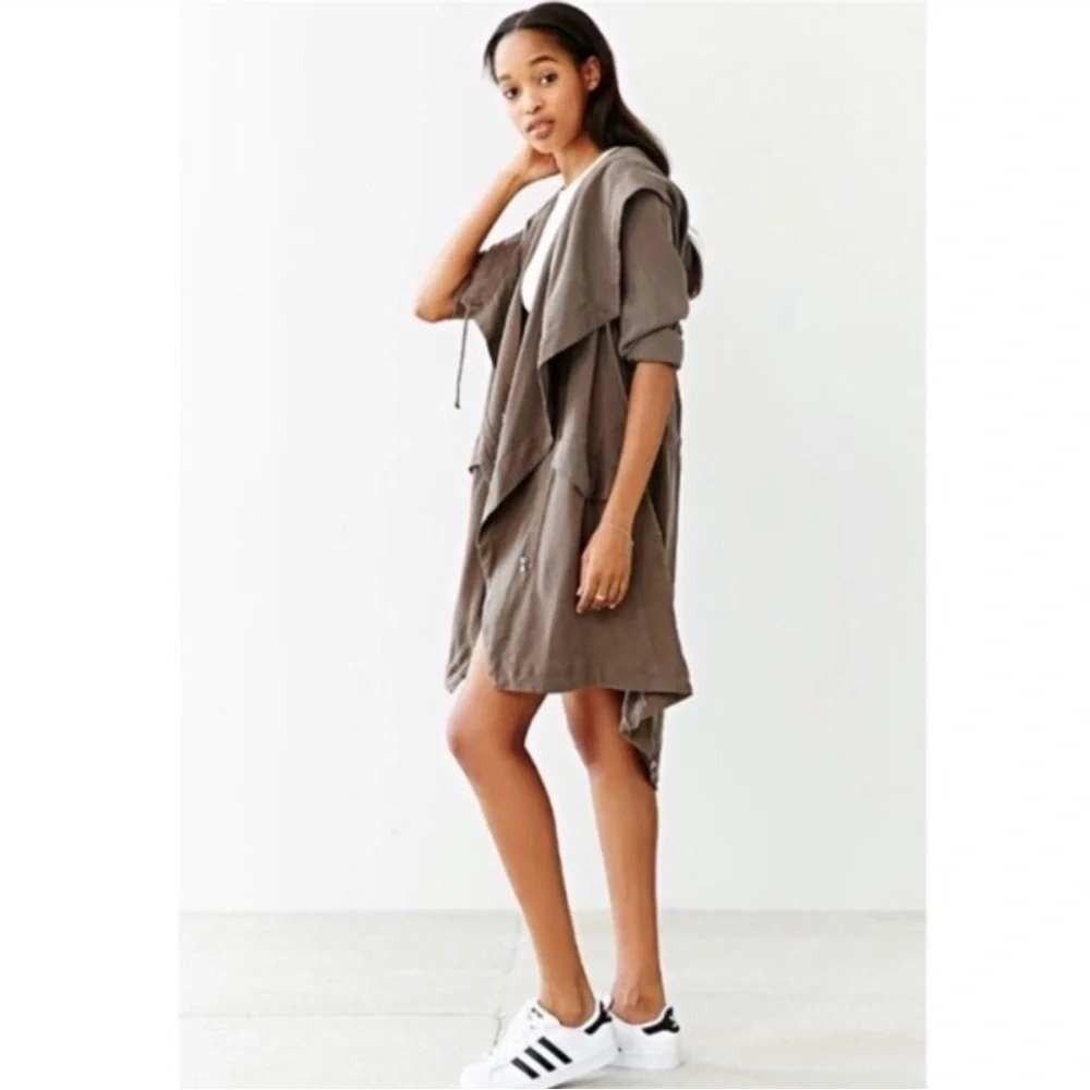 Silence + Noise Parka Jacket L Brown Hooded Tencel Fishtail Gorpcore Utilitarian